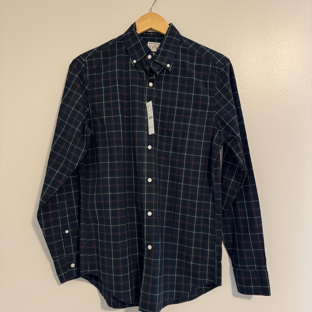 J. Crew Men's Navy Checkered Button Down Shirt